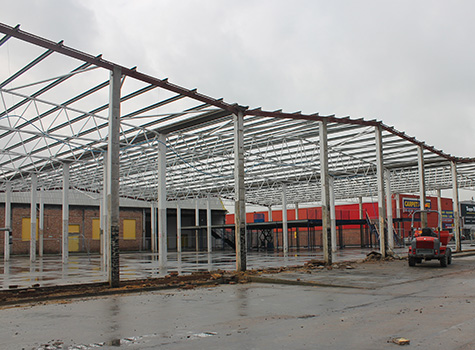 steel warehouse frame under construction