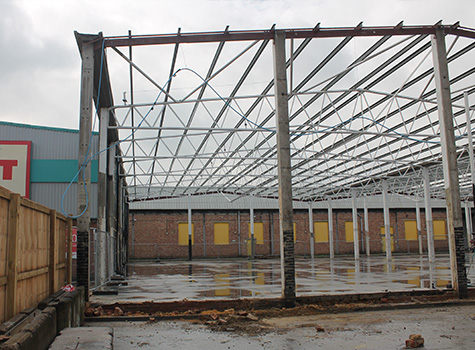 large industrial steel frame building