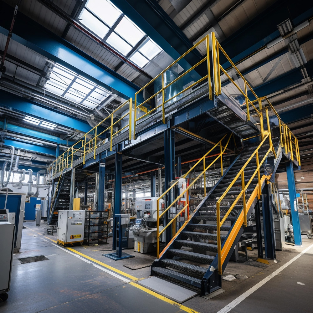 industrial mezzanine staircase inside working factory