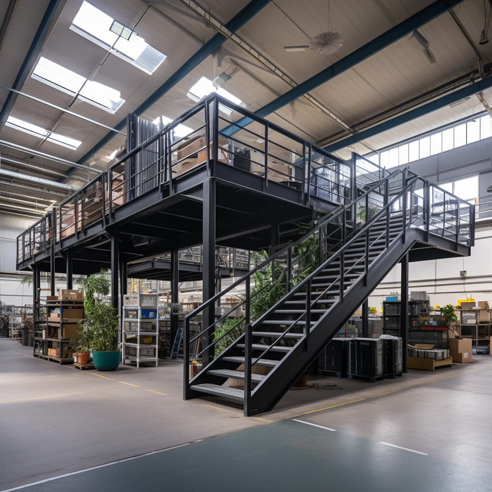 mezzanine floor with access staircase inside building