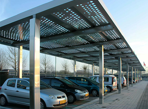 grey steel car park shelter