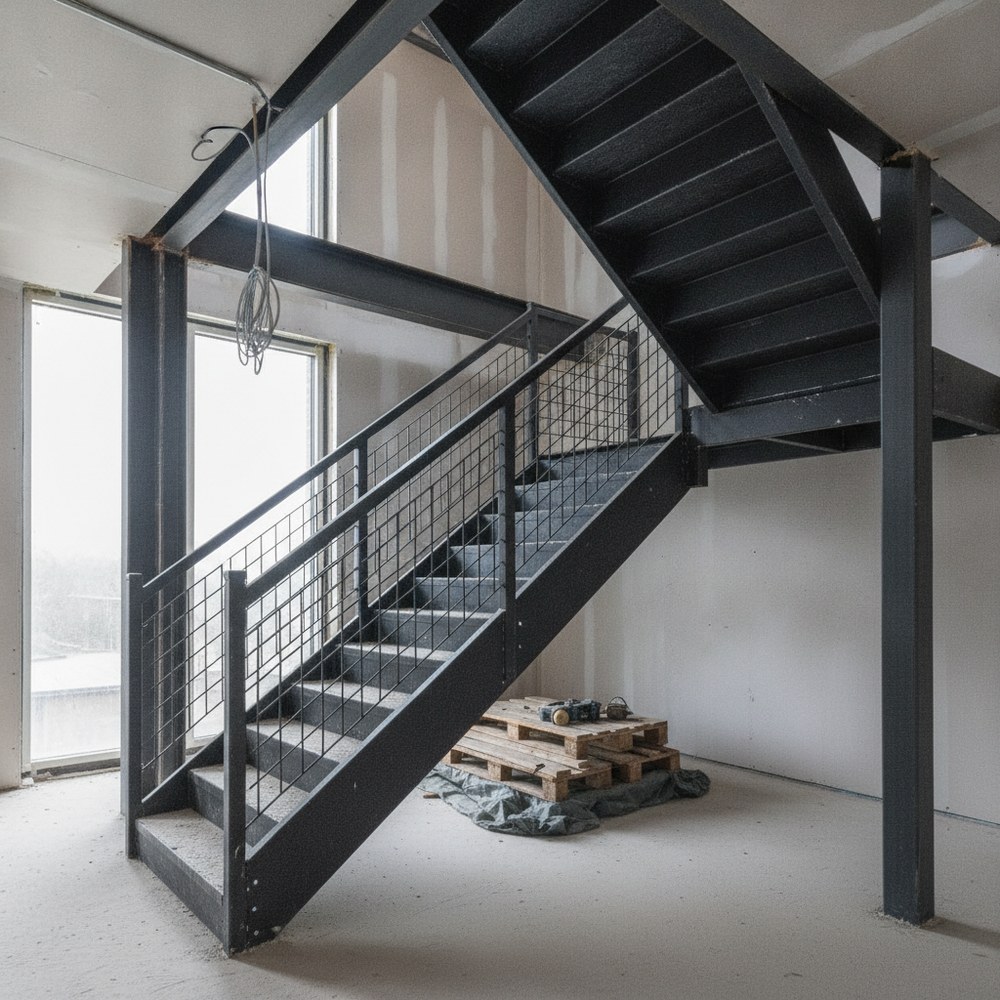 black steel staircase inside sheffield appartment