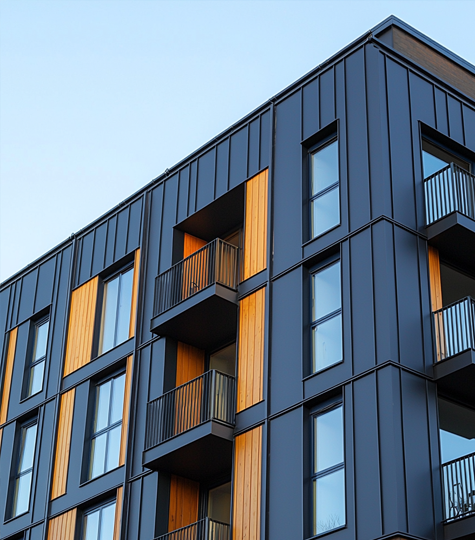 dark steel cladded building