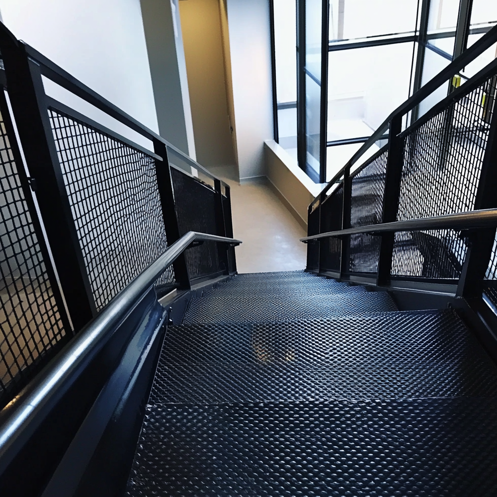 black commercial metal staircase