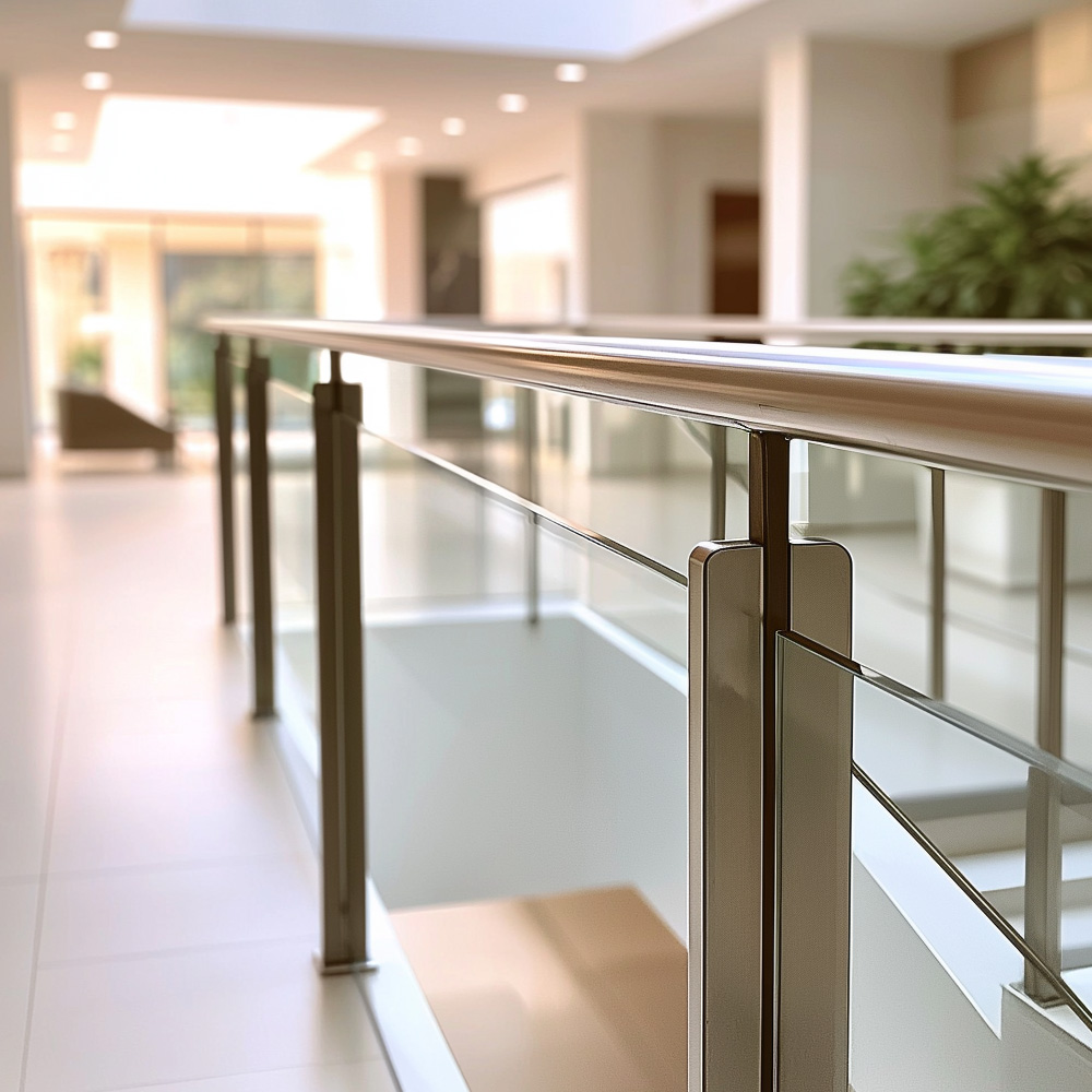 stainless steel and glass balustrade in doctors office in sheffield