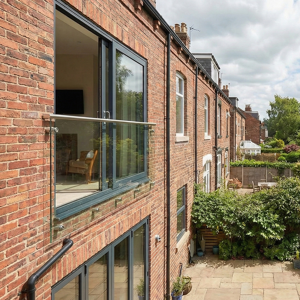 glass juliet balcony overlooking sheffield garden