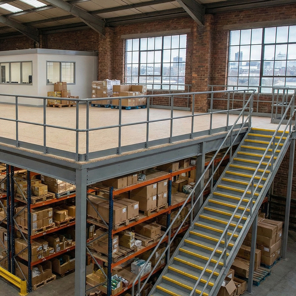 mezzanine-floor-in-factory-with-small-office-on-top mezzanine floor in factory with small office on top
