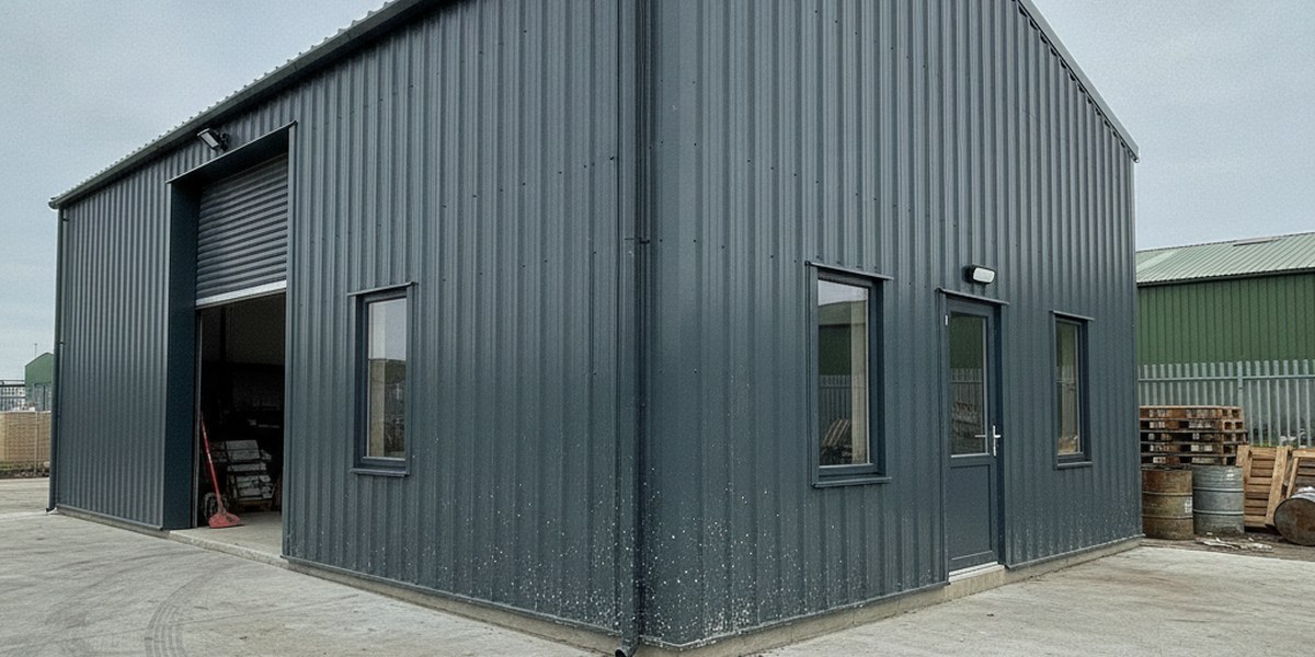 A finished mono-pitch steel building