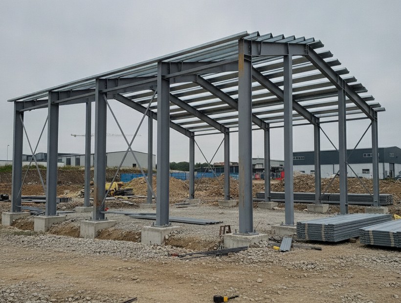 A single-slope mono-pitch steel frame